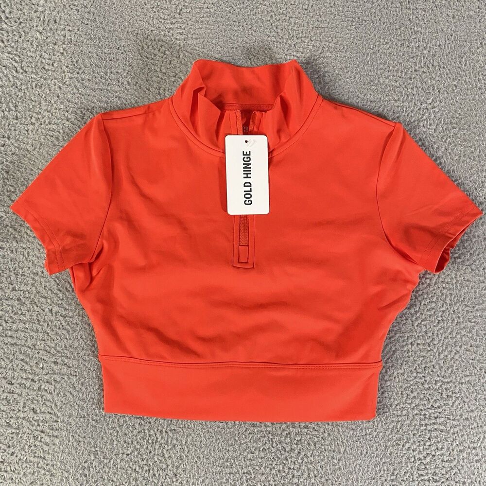 Gold Hinge Top Womens Medium Orange Cropped Zip Athletic Tennis Gym Running NEW